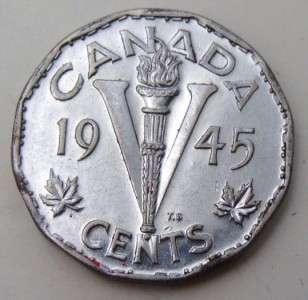 Canada 5 Cent V Coin   1945  