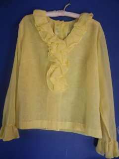 Sheer lemon yellow 1960s ruffled blouse, MOD.  