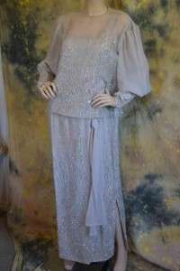 vtg 60s 70s DISCO era PEWTER grey EVENING GOWN dress L  
