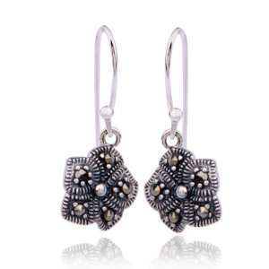    Sterling Silver Marcasite Mini Flower Drop Earrings: Jewelry