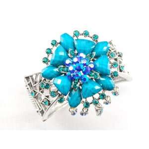  Metal Blue Pentagon Shape Faux Turquoise Flower Crystal 