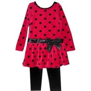  Girls Holiday Tunic Dress & Pant Set  Red and Black Velour 