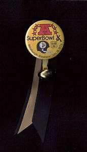   STEELERS ( A SUPERBOWL X BUTTON PIN 2 1/4 RIBBONS & FOOTBALL  