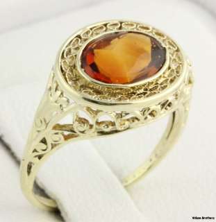   CITRINE RING Oval Solitaire Filigree 1.25ct 14k Yellow Gold Antique
