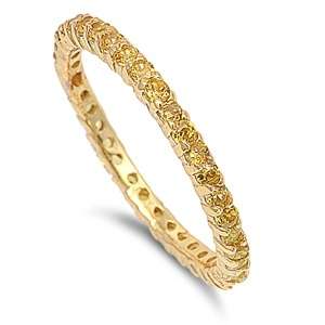 Silver Eternity Ring YELLOW CZ 2MM YELLOW GOLD   Sizes 5 6 7 8 9 10 