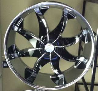 20 New CHROME Wheels Rims+Tires PKG Black INSERTS ROCKNSTARR 608 