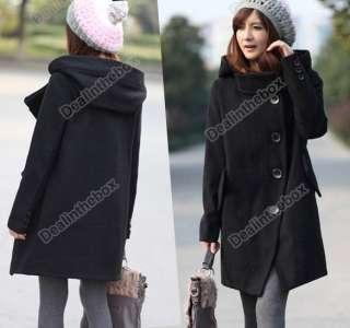 New Womens Korea Style Wool Blend Wide lapels Winter Hood Coat Jacket 