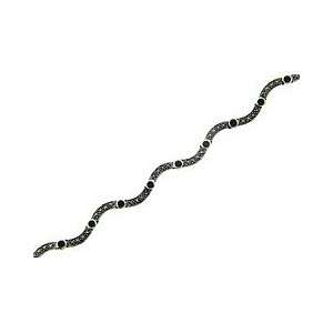   : Sterling Silver Marcasite and Black Onyx Squiggle Bracelet: Jewelry