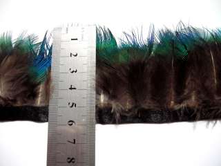 fy1 23 Blue Peacock hen feather fringe Trim per Feet  