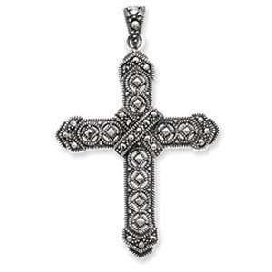  Sterling Silver Marcasite Cross Pendant Jewelry