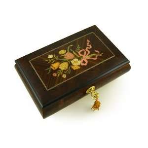 Classic Music Box Features Nostalgic Design of A Floral Bouquet Tied 