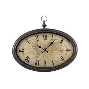  Vintage Style Oval World Map Clock: Home & Kitchen