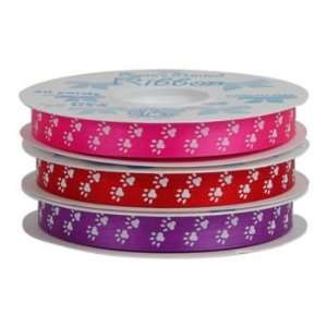  Paw Prints Printed Grooming Ribbon Raspberry