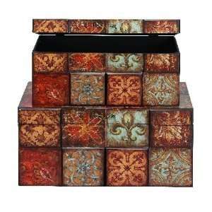 Pair of Exotic Colorful Wood Storage Trunks 