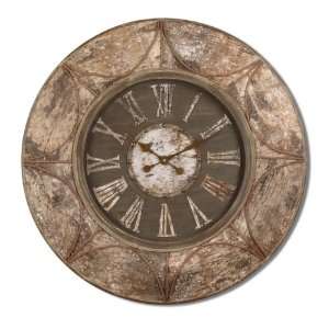   Clock Wall Mounted Real Birch Bark Accented w/ Palm Branches & Wood