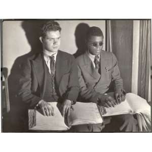  Two Blind Men Reading Books in Braille During Class at 
