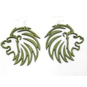  Apple Green Lion Head Wooden Earrings: GTJ: Jewelry