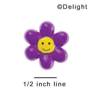  3977 tlf   Purple Daisy Smiley Face   Flat Back Resin 