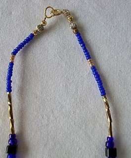 Blue Black Gold Glass Bead Necklace & Earring Set NEW  