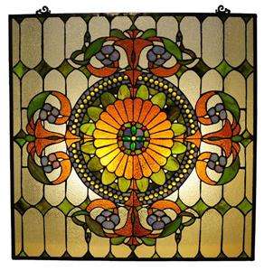   Stained Glass Tiffany Style Window Panel Suncatcher Wide 25x25 NEW