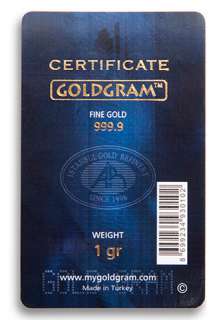 Gram 24K Gold Bullion Bar   Certified 999.9 Pure Gold  
