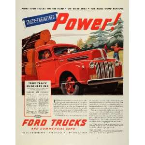 1945 Ad Vintage Red Ford Heavy Duty Trucks Commercial Hauling Lumber 