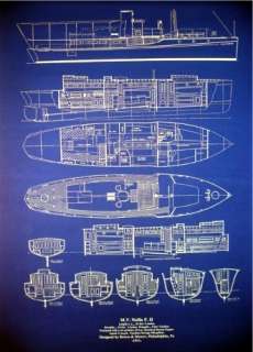   Boat Cruiser 1911 Blueprint Plan 23x29 old style blue print  