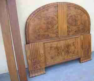 REF # 8046   French Art Deco Bed   carved and burled walnut circa 1930 