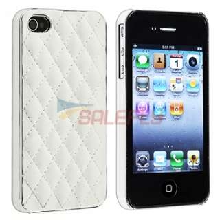 White Leather w/ Silver Hard Case Cover+PRIVACY FILTER Guard for 