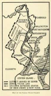  1914 Print Antique Map Passaic River Restore Project 