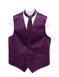 Mens Plum Solid Jacquard Suit Vest and Neck Tie Set