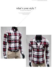 Mens Casual Woolen Western Check Rockabilly Plaid Shirts RED SZ US XS 