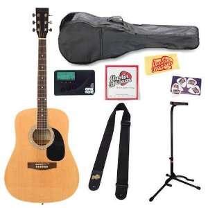 D100 Full Size Dreadnought Acoustic Guitar Bundle with Chromatic Tuner 