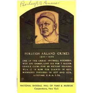  Burleigh Grimes Autographed Baseball HOF Plaque: Sports 