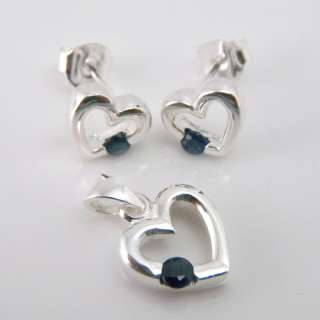 Genuine Blue Sapphire Silver Earring Pendant Set 4.45g  
