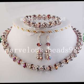 Purple Crystal Bound Necklace Bracelet Earrings G3711  