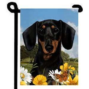    Dachshund Black and Tan Summer Flowers Garden Flag 