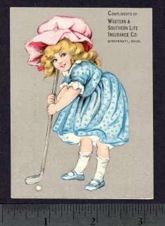 100+ yr old Antique Golf Trade Card Ohio Life INSURANCE  