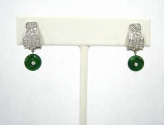Rare Imperial Jadeite Jade 1.0ct Diamond 18K Gold Clip on Earrings 