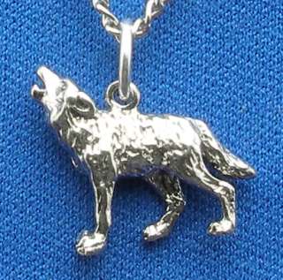 Sterling Silver Howling Wolf 3 D necklace pendant  
