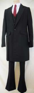 Reed Hill Saddleseat Men 3pc Suit Black Pin w/ Red Stripe wool blend 