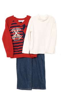 Baby Togs Toddler Boys (2t 4t) 3pc red/navy v neck sweater w/ jeans 