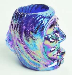 Cobalt Blue Carnival Glass Witch Head Toothpick Holder  