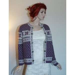   /Wool Cardigan Sweater Women. Lilac   Off White