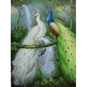   inch Animal Canvas Art Repro White and Green Peacocks: Home & Kitchen