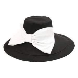   Ladies Cotton Wide Brim Sun Hat Black with White Bow: Everything Else