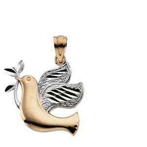   21.00 Mm 14K White/Yellow Gold Two Tone Peace Dove Pendant: Jewelry