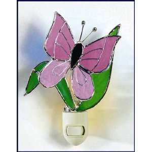 Gallery Art Glass   Pink Garden Butterfly   Genuine Stained Glass 