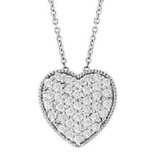75ct Heart Shaped Diamond Pendant Necklace Unique Milgrain Edge 14k 