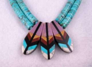Santo Domingo Native American Feather Turquoise Heishi Necklace, Rudy 